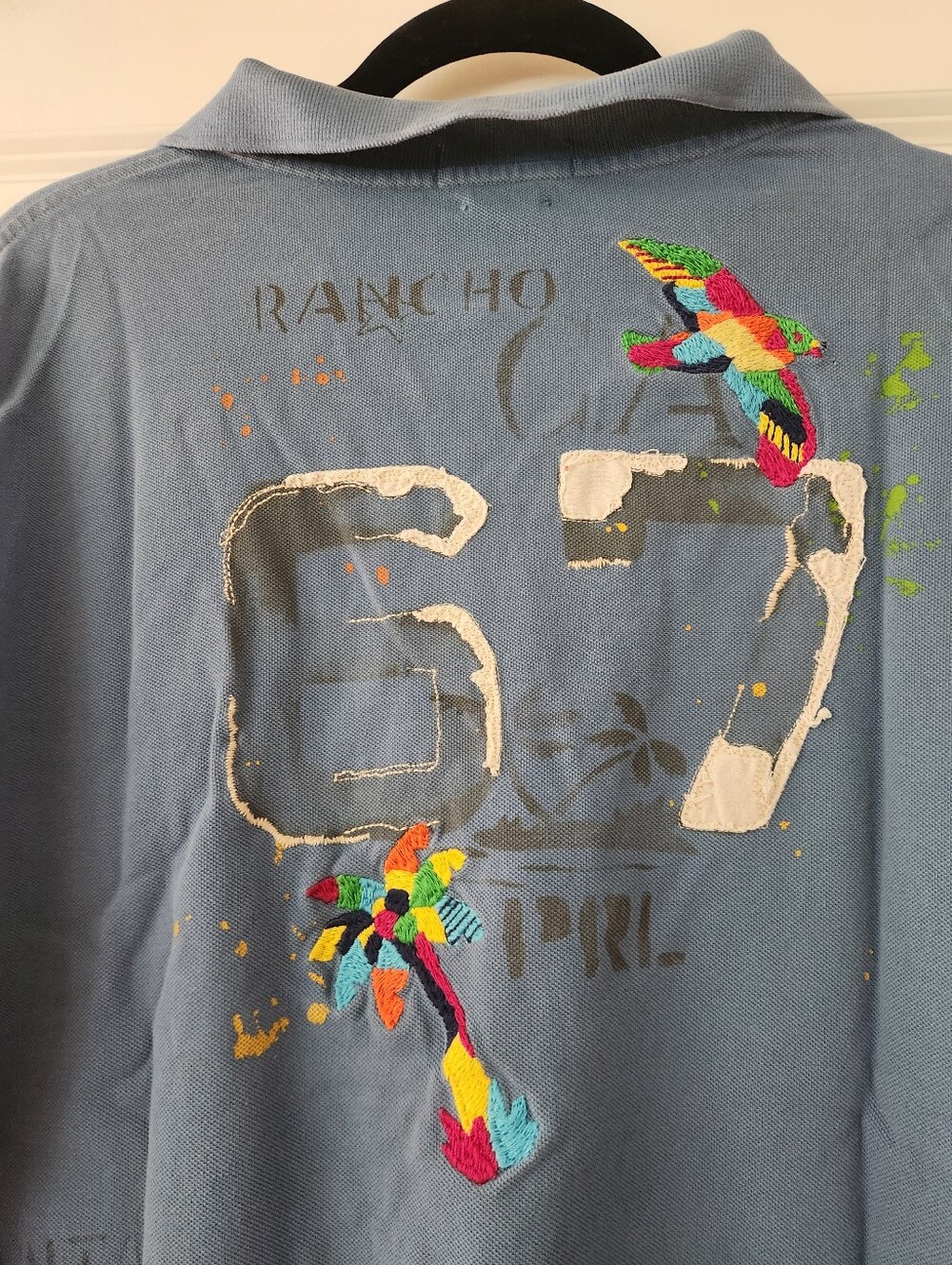 Ralph Lauren Light Blue Graphic Hawaian Polo with Multicolor  Embroidery - Picture 5 of 7